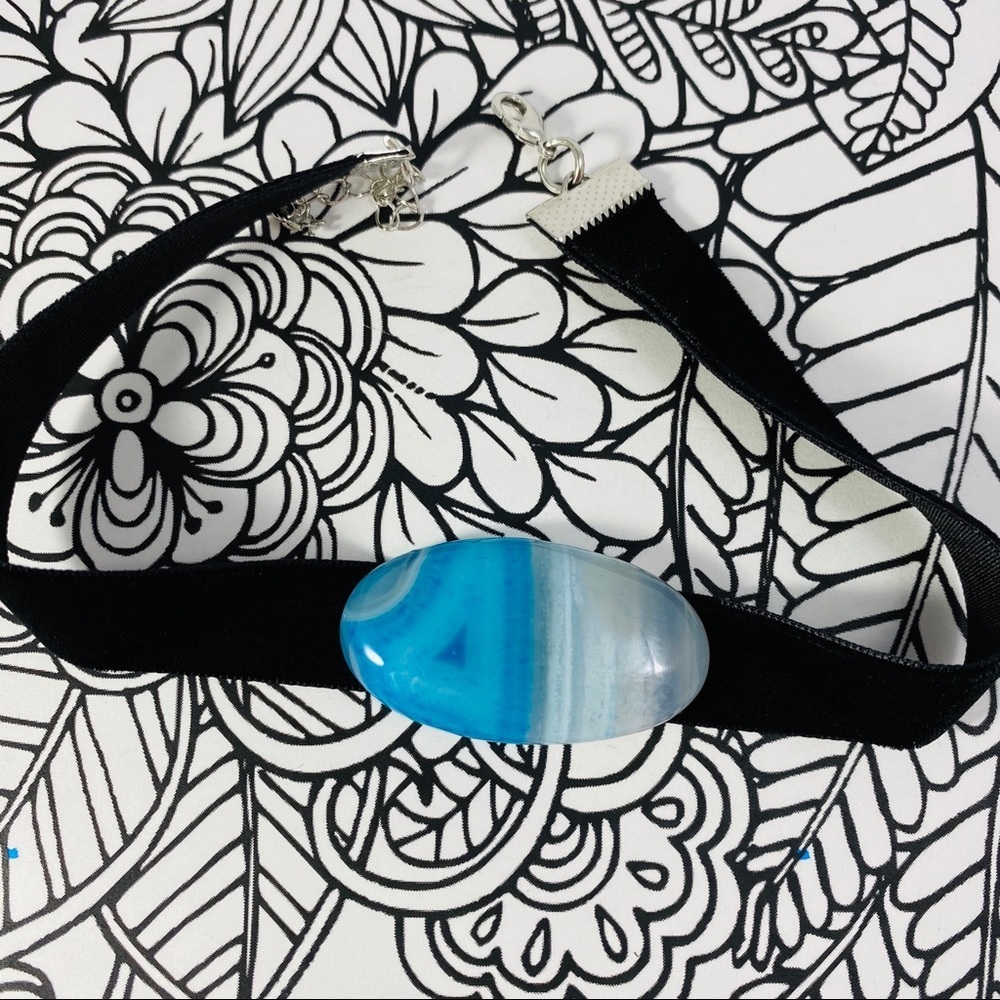 Aqua Lace quartz on a sexy velvet choker OOAK